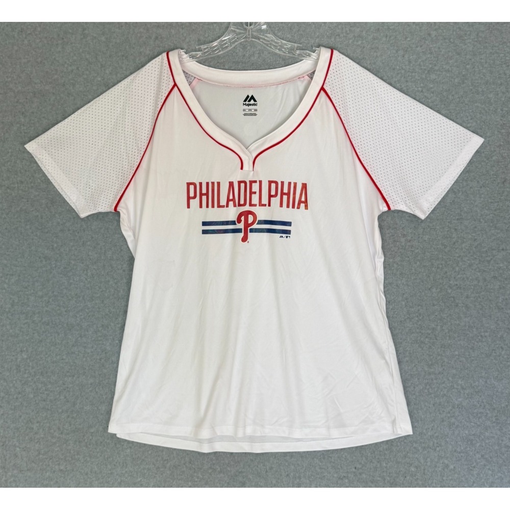 NEW! Philadelphia Phillies Womens 2XL Jersey-Style Shirt White Short Sleeve NWOT
